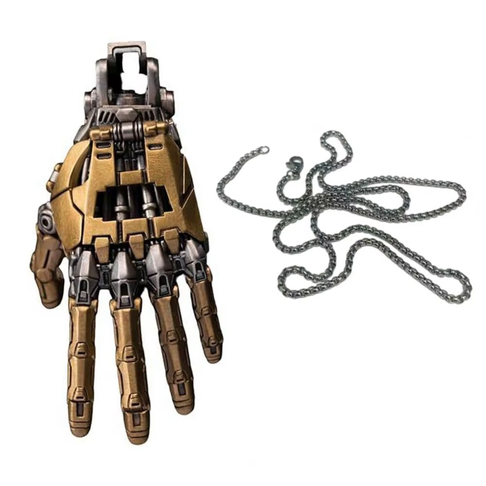 Diyion cybernetic hand pendant with articulated joints and steampunk design