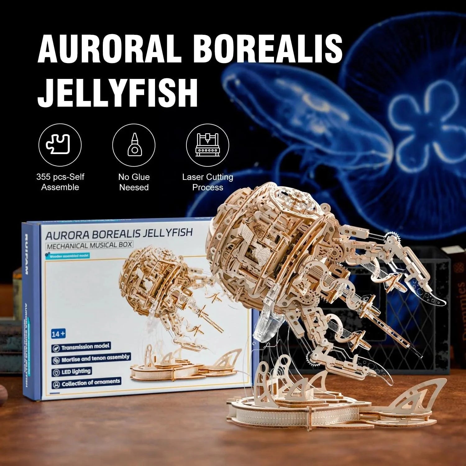 Diyion™ | Enchanted Aurora Jellyfish Music Box 3D Wooden Puzzle - Diyion