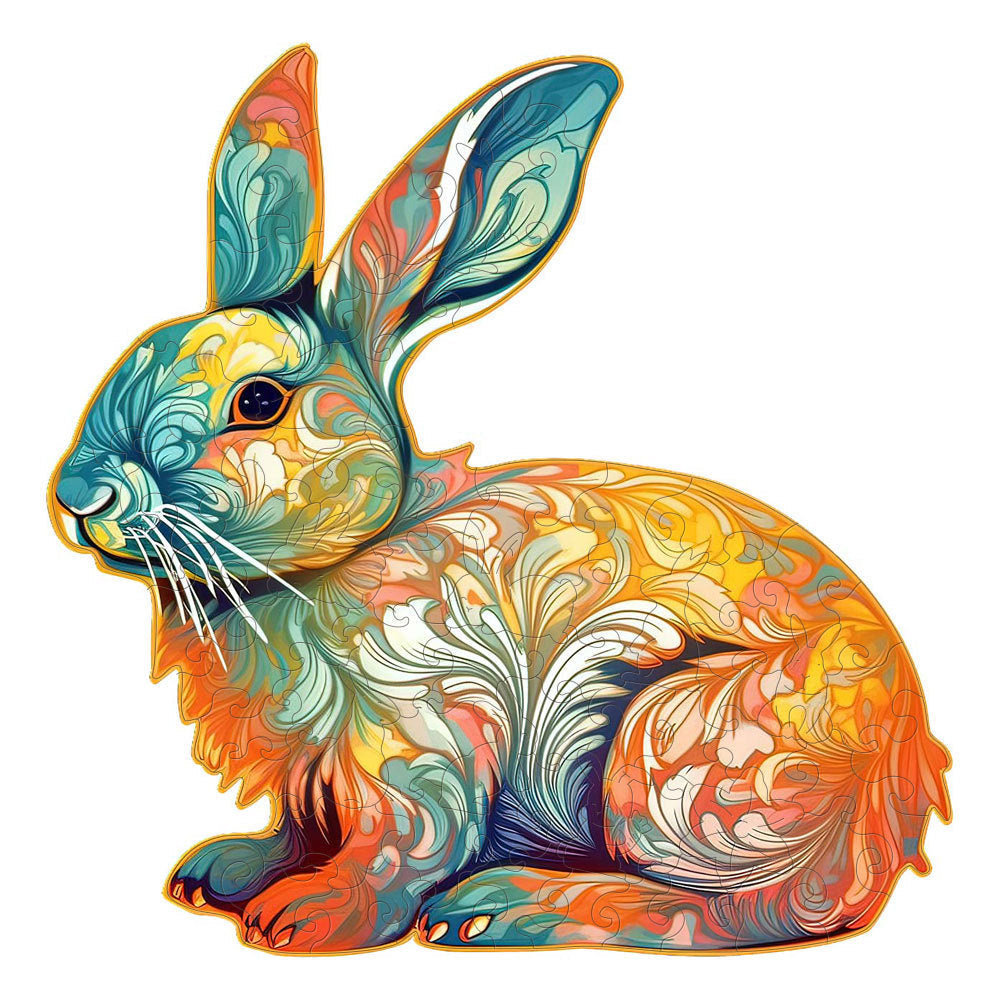 Colorful wooden jigsaw puzzle featuring artistic animal design with intricate patterns and vibrant details