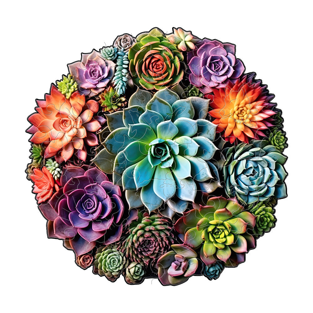 Colorful wooden jigsaw puzzle featuring artistic animal design with intricate patterns and vibrant details