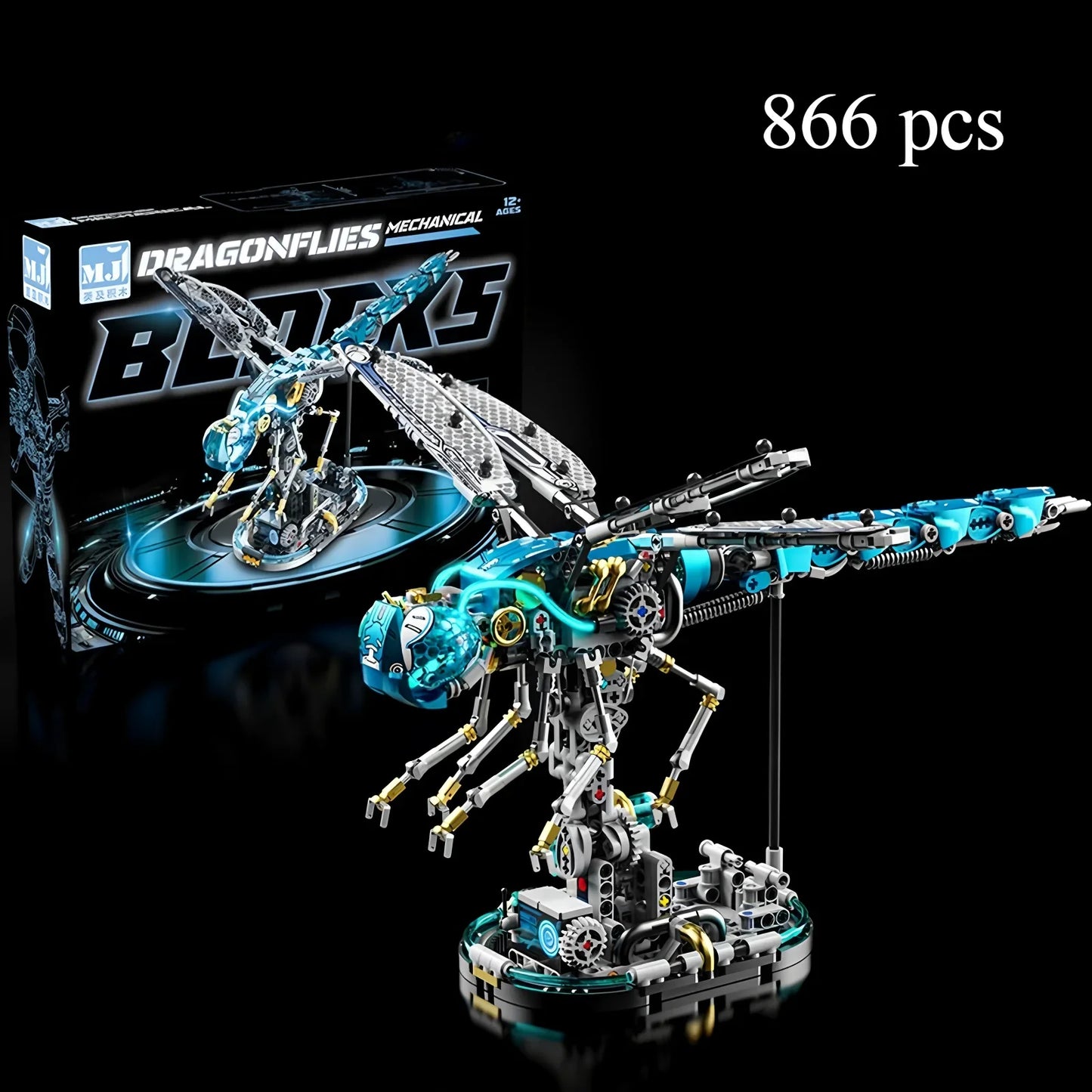 Diyion mechanical dragonfly building blocks set with LED lights and movable joints for STEM education and creative building