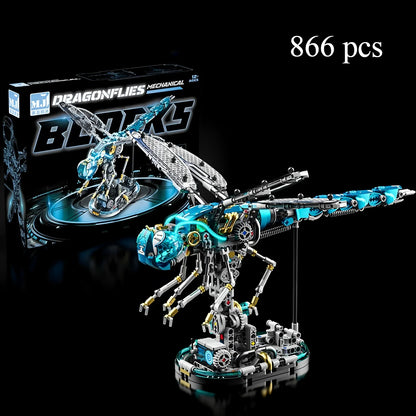 Diyion mechanical dragonfly building blocks set with LED lights and movable joints for STEM education and creative building