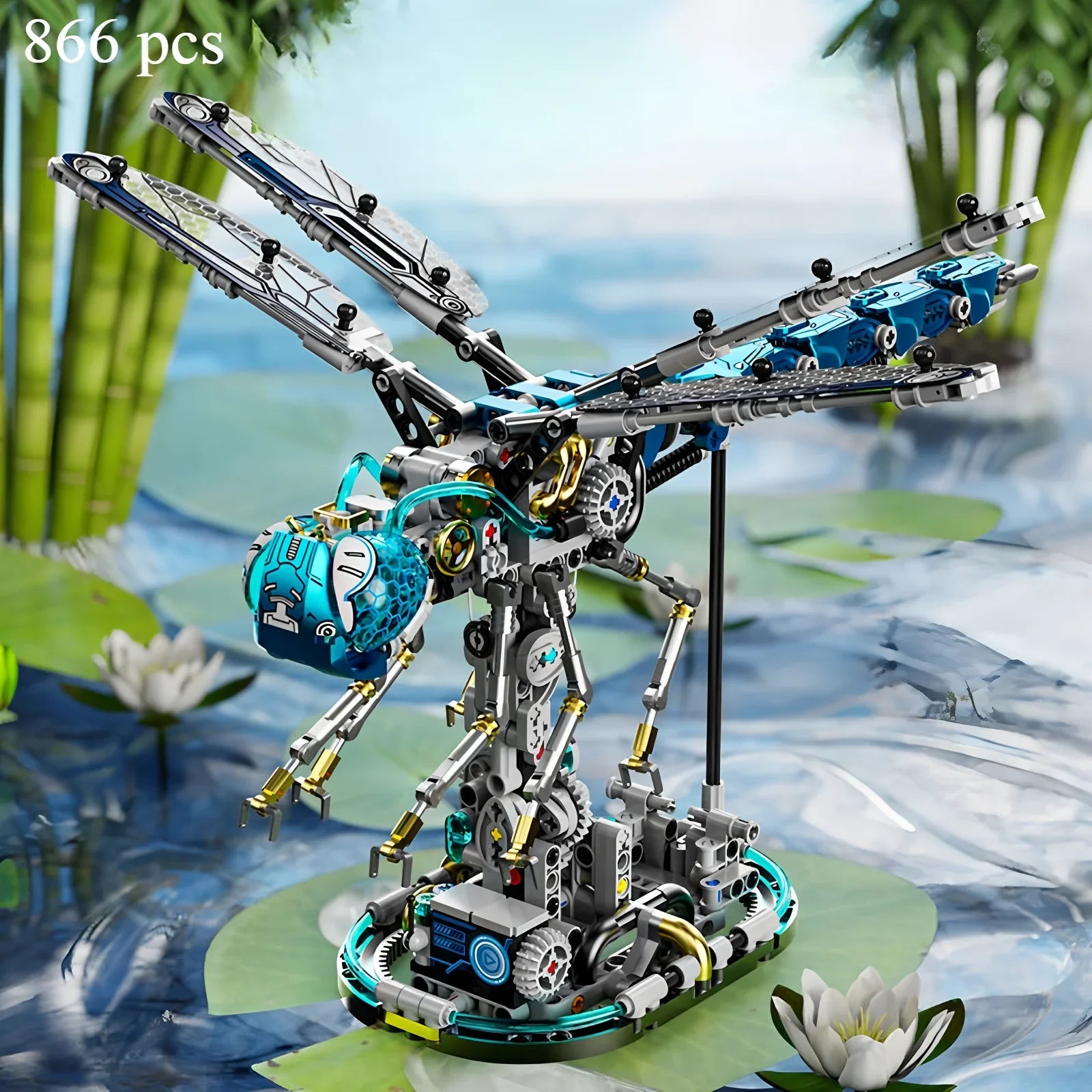Diyion mechanical dragonfly building blocks set with LED lights and movable joints for STEM education and creative building