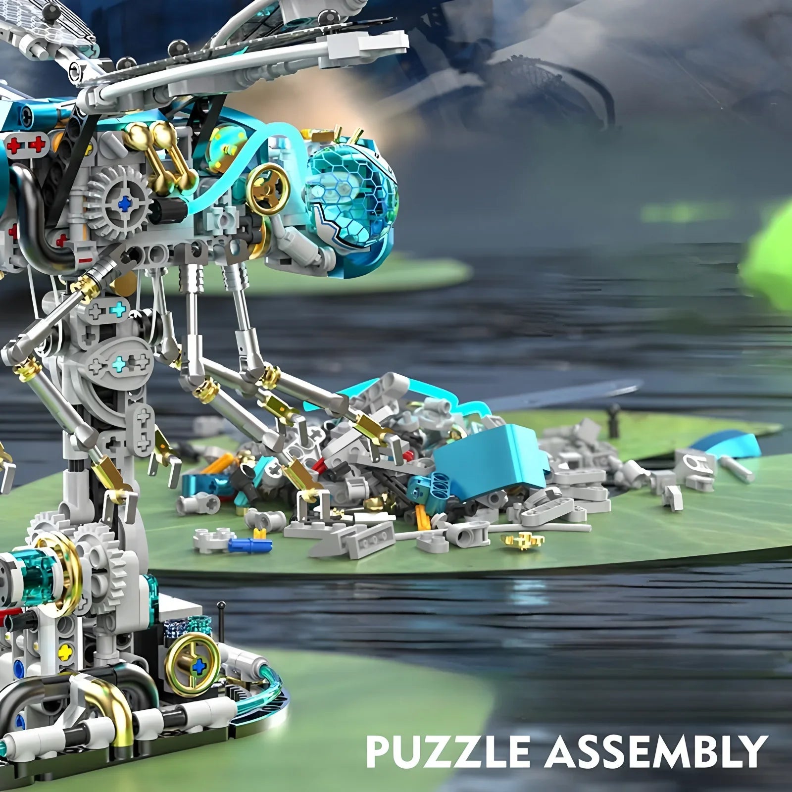 Diyion mechanical dragonfly building blocks set with LED lights and movable joints for STEM education and creative building