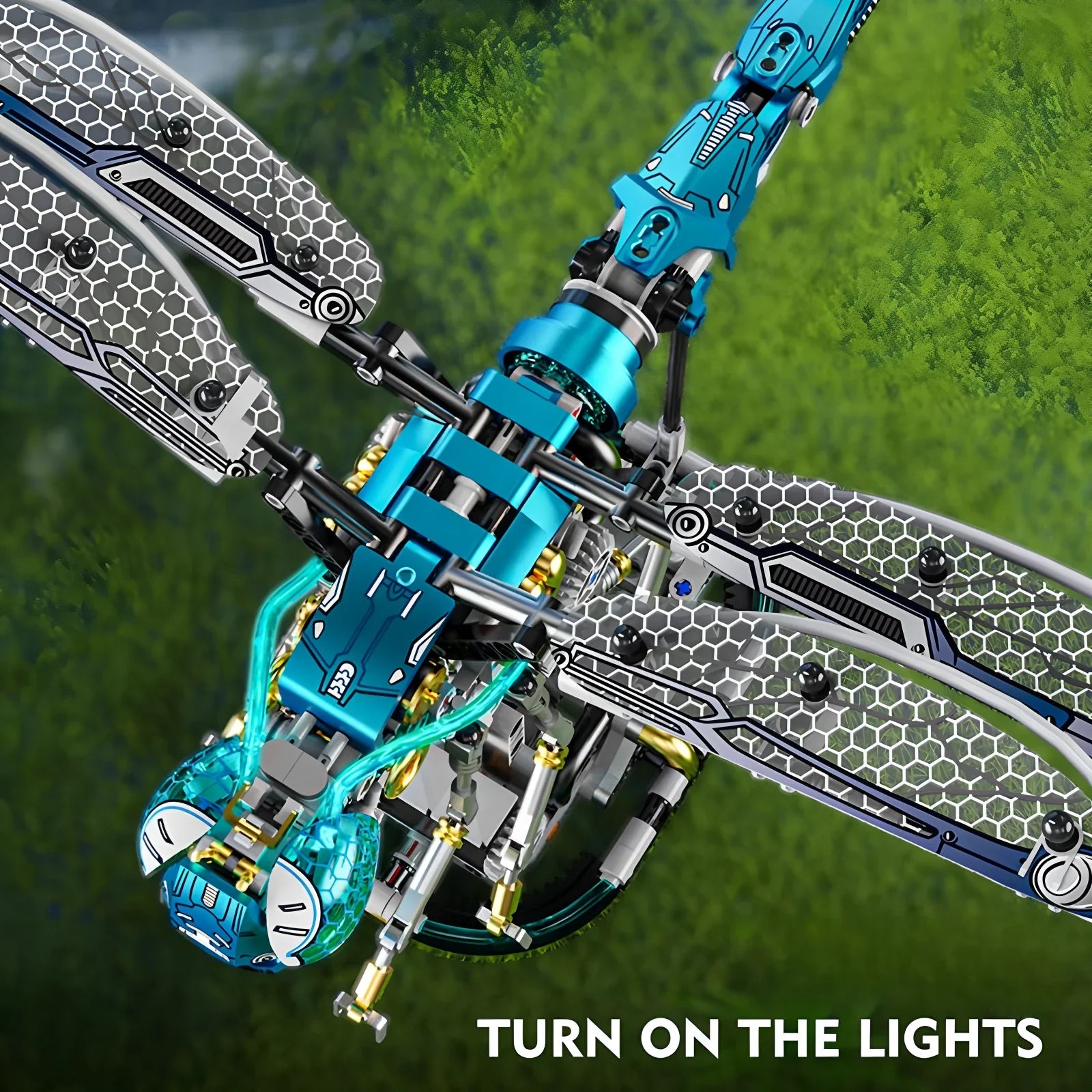 Diyion mechanical dragonfly building blocks set with LED lights and movable joints for STEM education and creative building