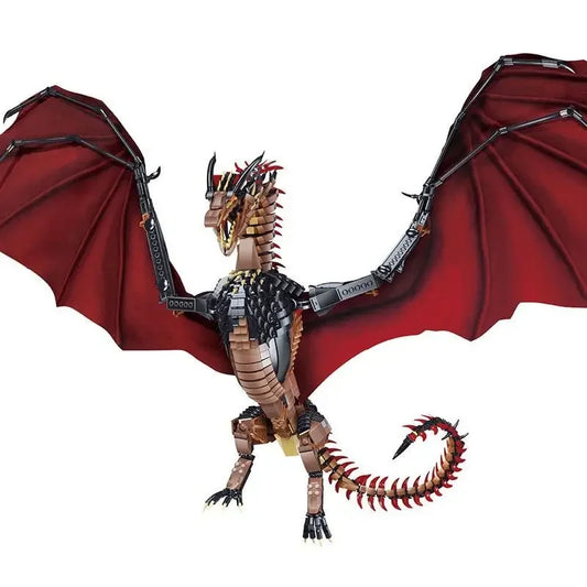 Diyion Giant Dragon Master Builder Set - 1889 piece premium building blocks with articulated wings and poseable joints for ages 12+