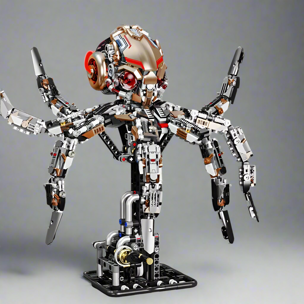Diyion mechanical octopus building set with LED lights and articulated tentacles - premium STEM construction toy for ages 12 and up