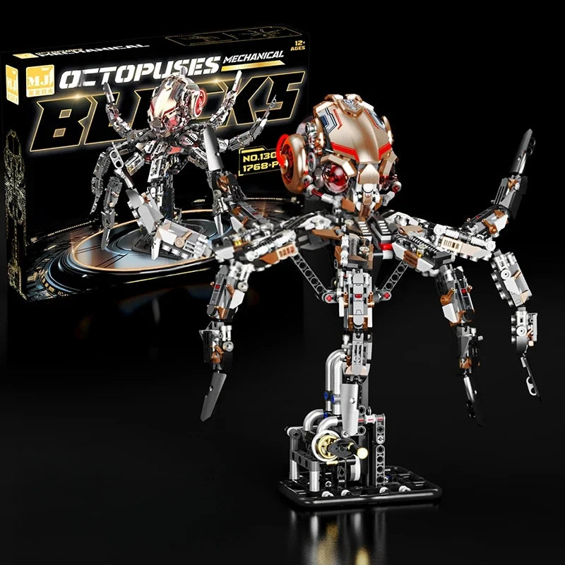 Diyion mechanical octopus building set with LED lights and articulated tentacles - premium STEM construction toy for ages 12 and up
