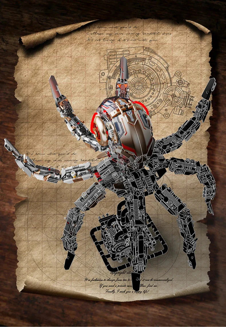 Diyion mechanical octopus building set with LED lights and articulated tentacles - premium STEM construction toy for ages 12 and up