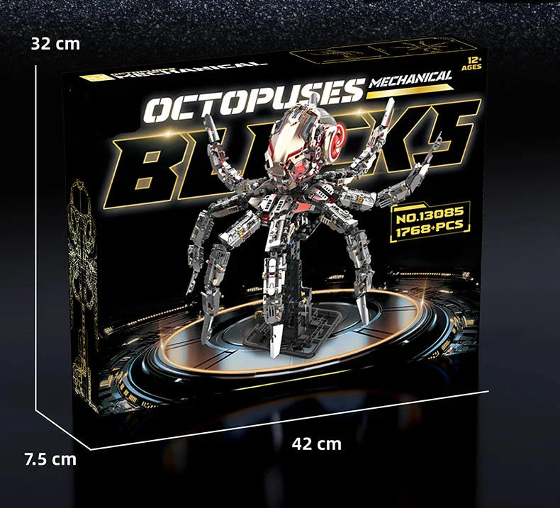 Diyion mechanical octopus building set with LED lights and articulated tentacles - premium STEM construction toy for ages 12 and up