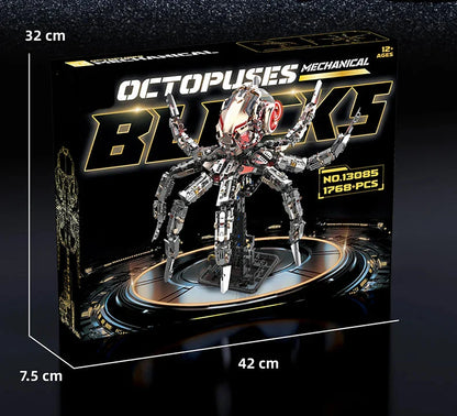 Diyion mechanical octopus building set with LED lights and articulated tentacles - premium STEM construction toy for ages 12 and up