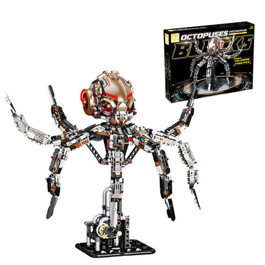 Diyion mechanical octopus building set with LED lights and articulated tentacles - premium STEM construction LEGO toy