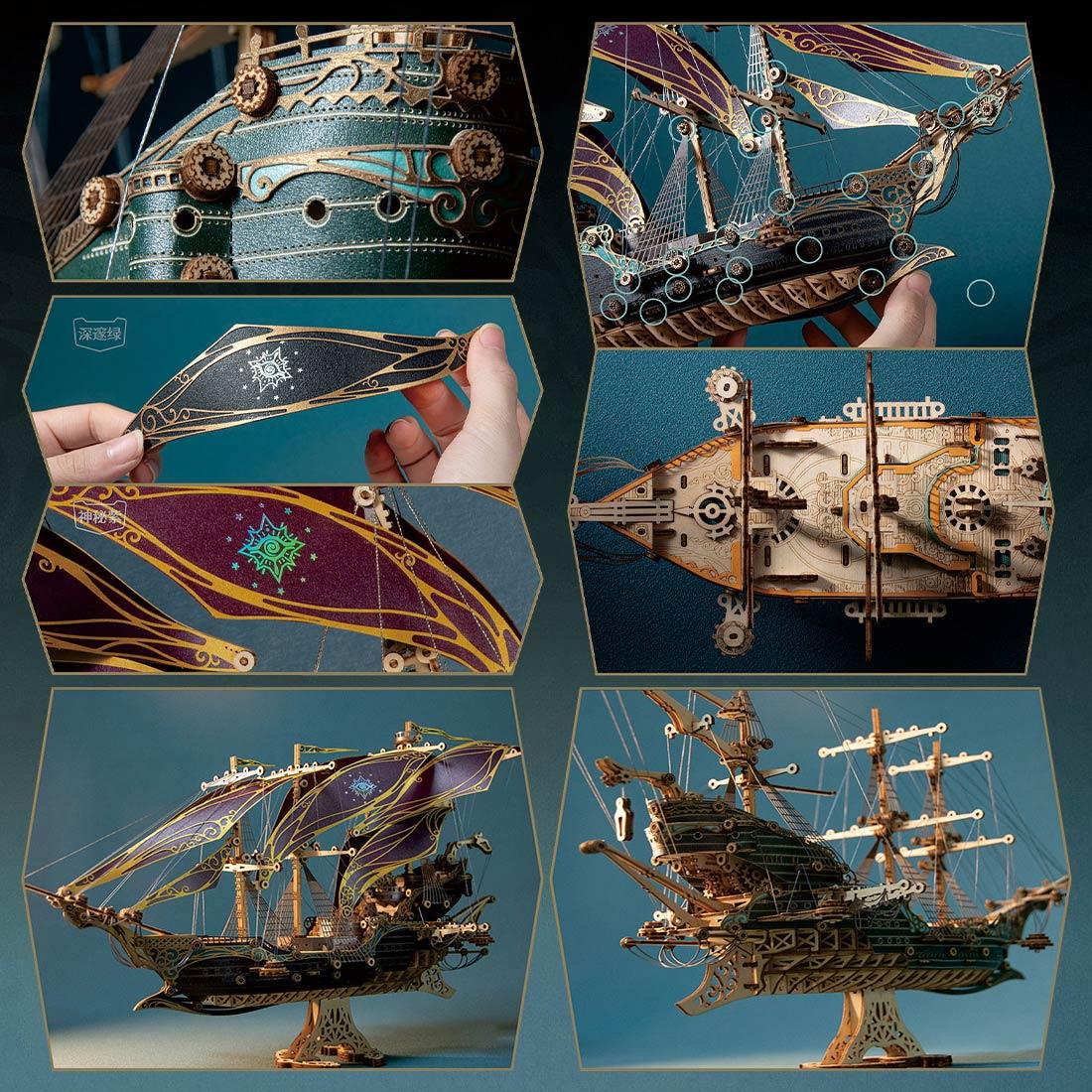 Diyion™ | Secrets of the Aether 3D Steampunk Pirate Ship Wooden Assembly Kit - Diyion