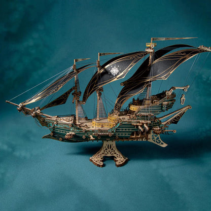 Diyion™ | Secrets of the Aether 3D Steampunk Pirate Ship Wooden Assembly Kit - Diyion