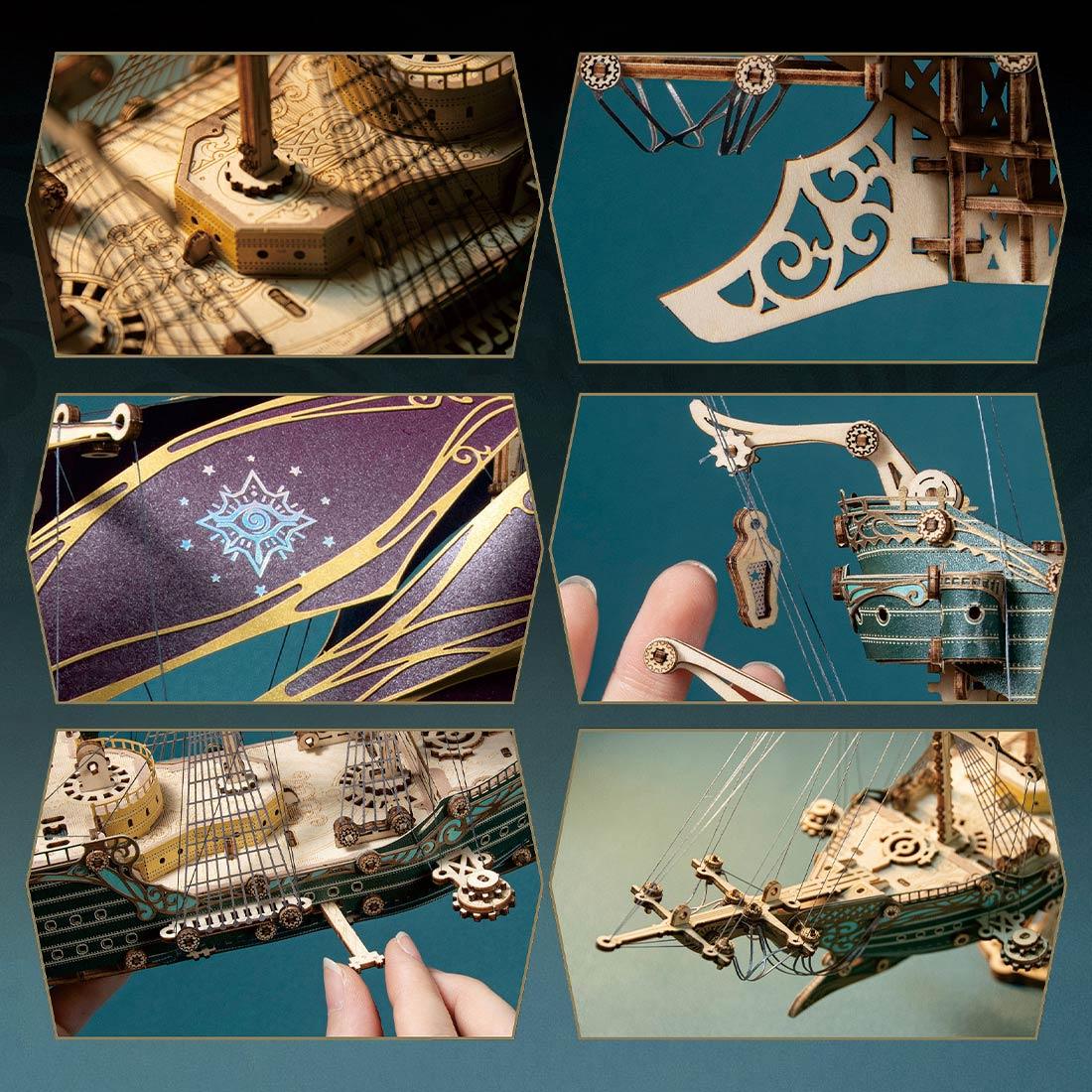Diyion™ | Secrets of the Aether 3D Steampunk Pirate Ship Wooden Assembly Kit - Diyion