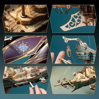Diyion™ | Secrets of the Aether 3D Steampunk Pirate Ship Wooden Assembly Kit - Diyion