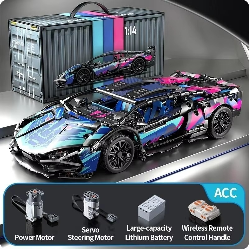 Premium building blocks racing car model with technical components and remote control functionality