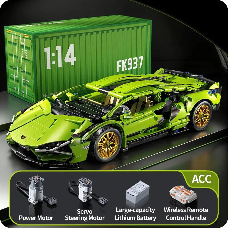 Premium building blocks racing car model with technical components and remote control functionality