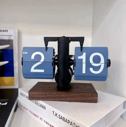 Vintage retro flip clock with wooden base and large number display for home office decoration and modern timekeeping