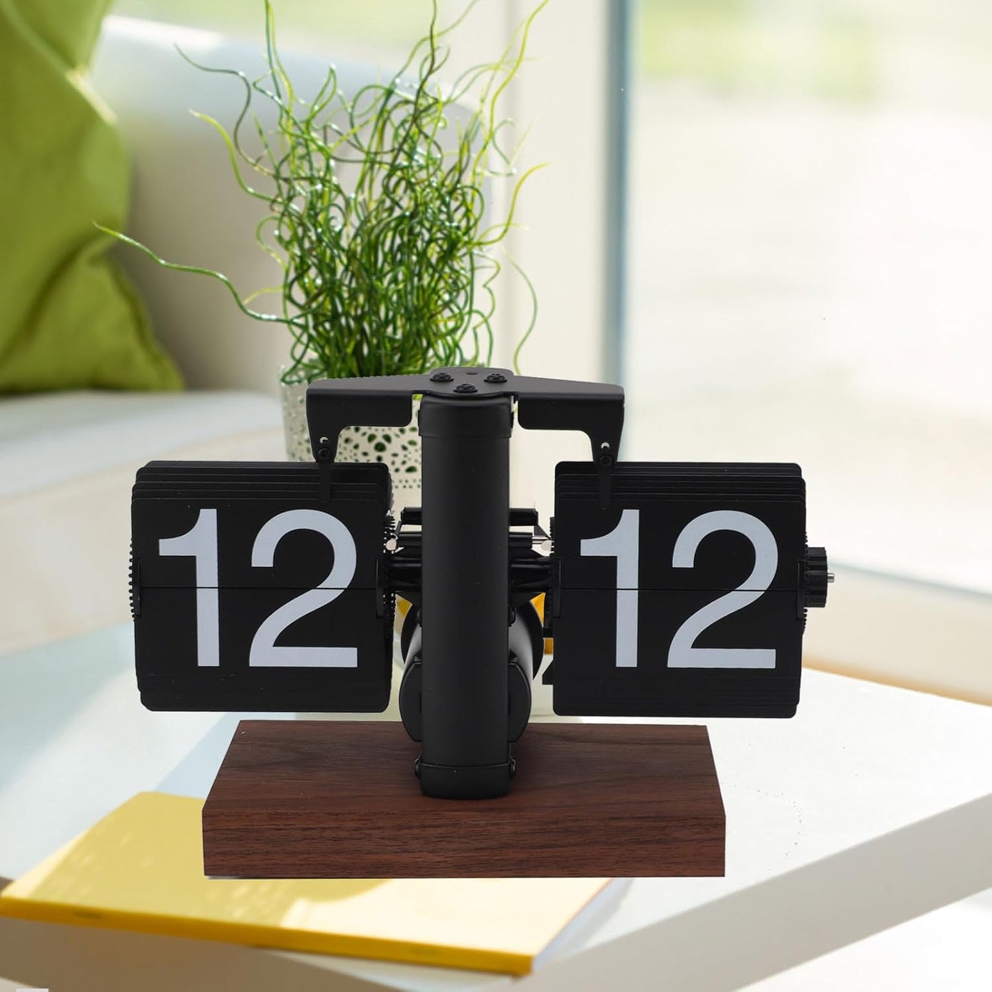 Vintage retro flip clock with wooden base and large number display for home office decoration and modern timekeeping