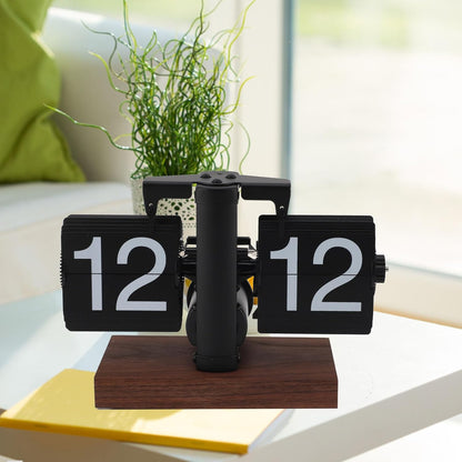 Vintage retro flip clock with wooden base and large number display for home office decoration and modern timekeeping