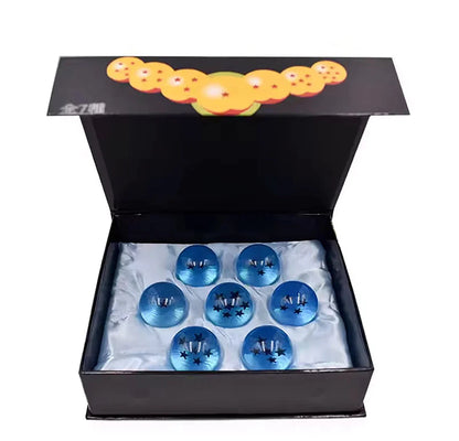 Dragon Ball Z crystal orbs collectible set with star patterns in orange red and blue colors