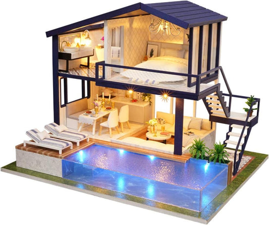 Diyion DIY dollhouse kit miniature apartment with LED lighting - premium craft project for adults and teens