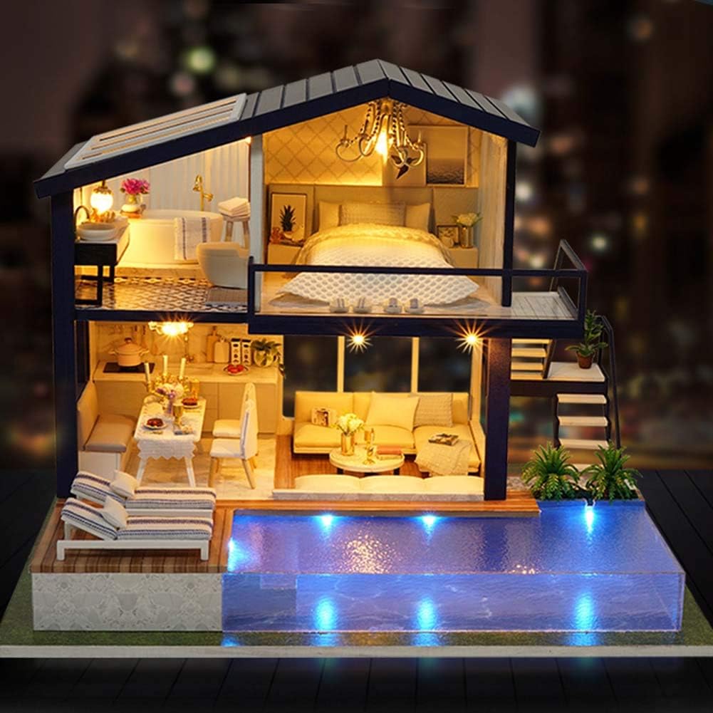 Diyion DIY dollhouse kit miniature apartment with LED lighting - premium craft project for adults and teens