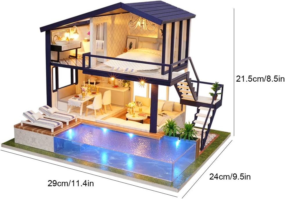 Diyion DIY dollhouse kit miniature apartment with LED lighting - premium craft project for adults and teens
