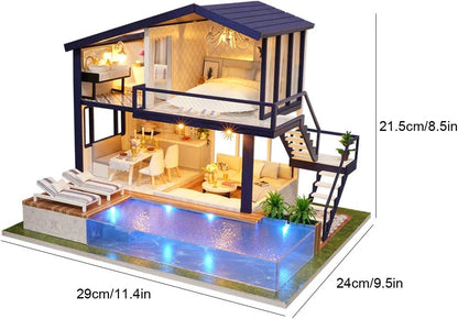 Diyion DIY dollhouse kit miniature apartment with LED lighting - premium craft project for adults and teens