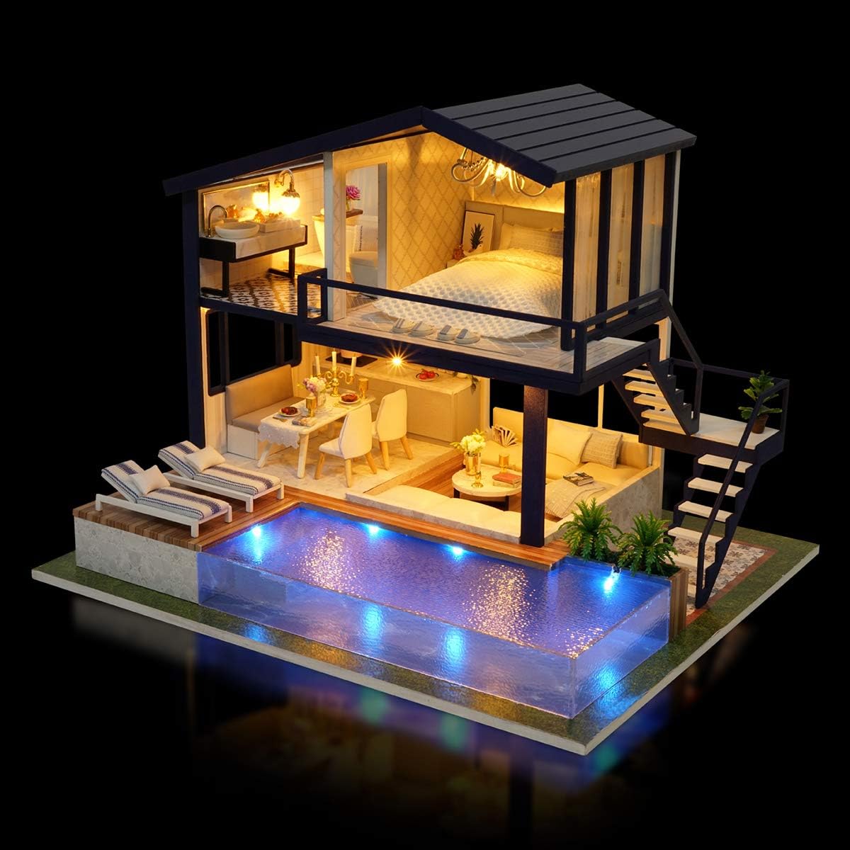 Diyion DIY dollhouse kit miniature apartment with LED lighting - premium craft project for adults and teens