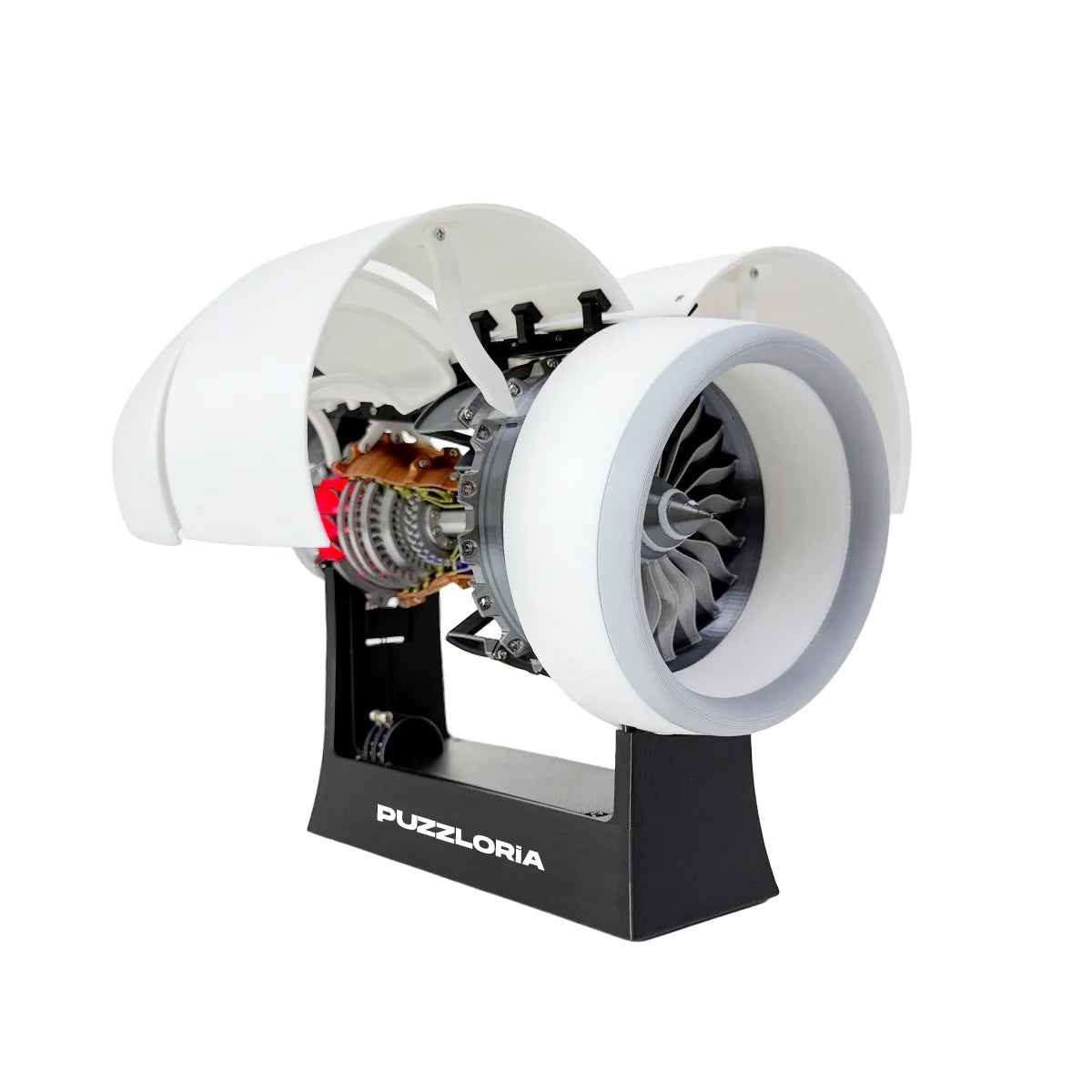 Detailed rolls royce turbofan engine model with rotating blades and metallic finish