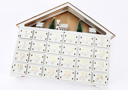 White Christmas House Pre-lit Advent Calendar with Drawers - DIYION