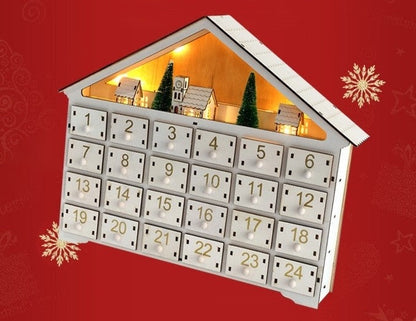 White Christmas House Pre-lit Advent Calendar with Drawers - DIYION
