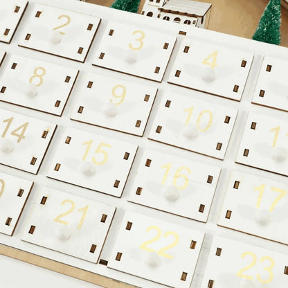 White Christmas House Pre-lit Advent Calendar with Drawers - DIYION