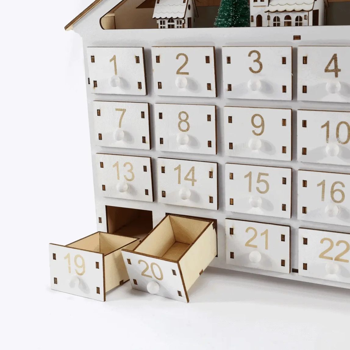 White Christmas House Pre-lit Advent Calendar with Drawers - DIYION