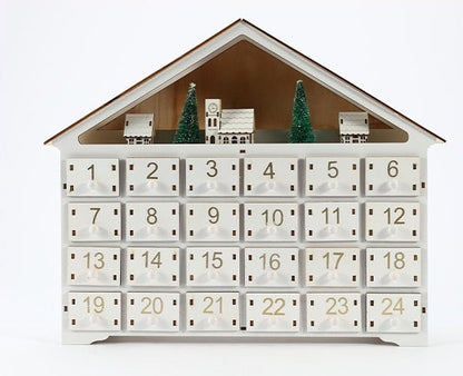 White Christmas House Pre-lit Advent Calendar with Drawers - DIYION