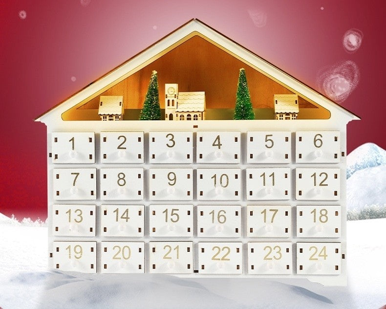 White Christmas House Pre-lit Advent Calendar with Drawers - DIYION