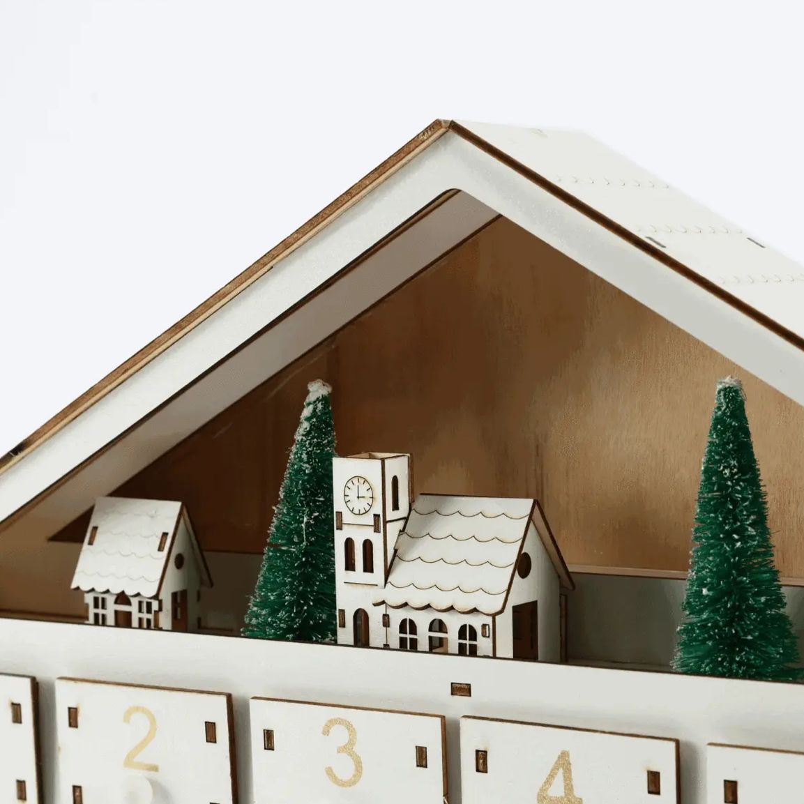White Christmas House Pre-lit Advent Calendar with Drawers - DIYION